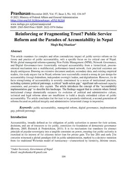 Reinforcing or Fragmenting Trust? Public Service Reform and the Paradox of Accountability in Nepal