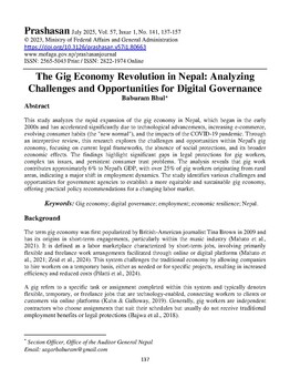 The Gig Economy Revolution in Nepal: Analyzing Challenges and Opportunities for Digital Governance